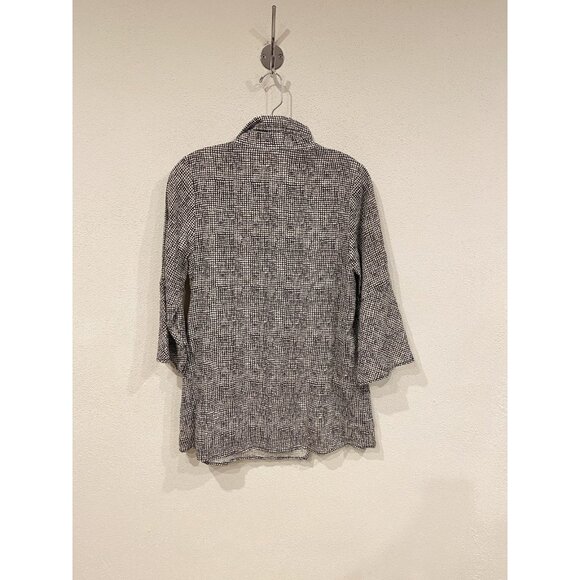 Terra Top Womens Small Black White Grid Button Front 3/4 Sleeve Cotton Rayon - Picture 6 of 6